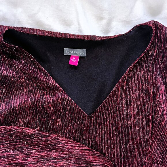 Vince Camuto Women's Metallic V-Neck Sheer-Sleeve Top, Wine Color Holiday - Picture 7 of 7